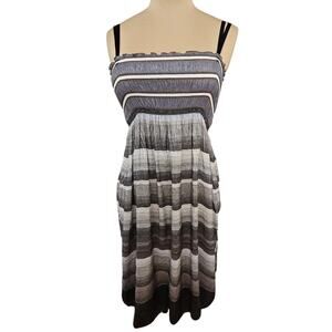 Max Studio Dress Womens Small Striped Boho Smocked Midi Black Gray Beach Coastal